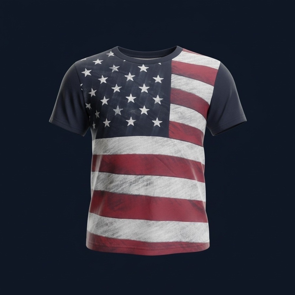 Kids American Flag T-Shirt Patriotic USA Stars and Stripes Short Sleeve Tee Blue